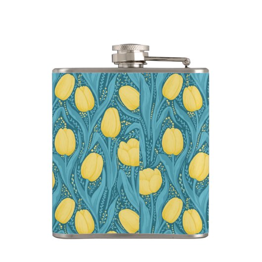 Tulpen in blauw en geel heupfles (Achterkant)