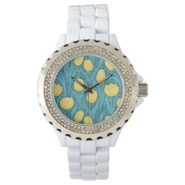 Tulpen in blauw en geel horloge (Voorkant)