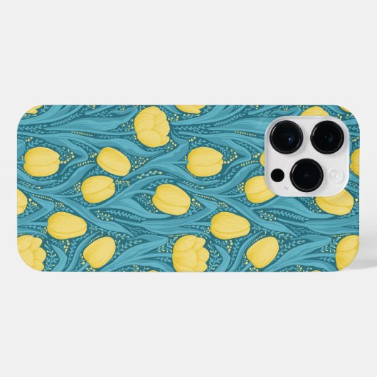Tulpen in blauw en geel iPhone hoesje (Achterkant horizontaal)