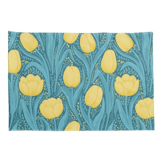 Tulpen in blauw en geel kussensloop (Achterkant-Rechts)