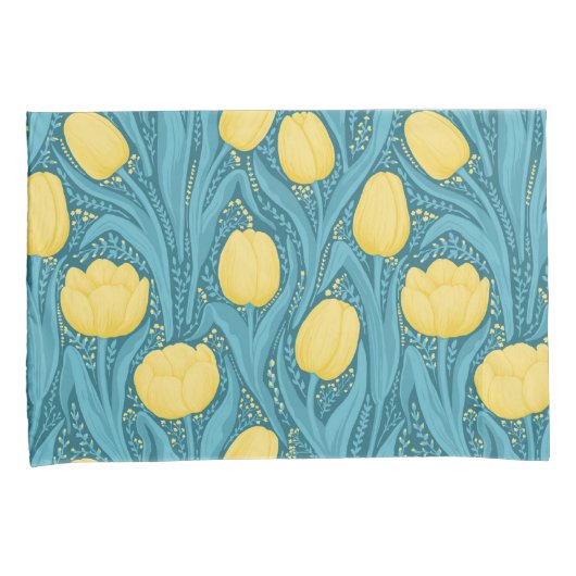 Tulpen in blauw en geel kussensloop (Voorkant-Rechts)