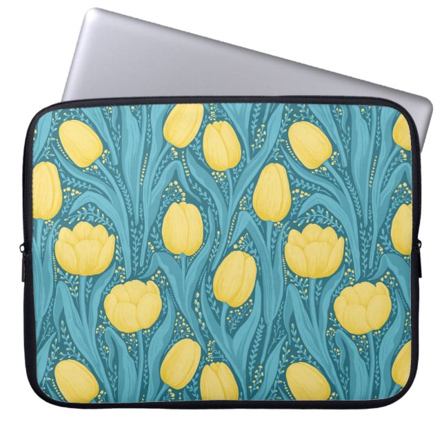 Tulpen in blauw en geel laptop sleeve (Voorkant)