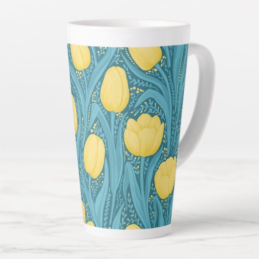 Tulpen in blauw en geel latte mok (Rechterhoek)