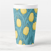 Tulpen in blauw en geel latte mok (Voorkant)