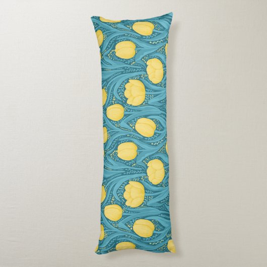 Tulpen in blauw en geel lichaamskussen (Achterkant (Verticaal))