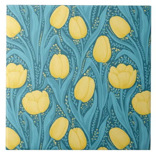 Tulpen in blauw en geel tegeltje (Voorkant)