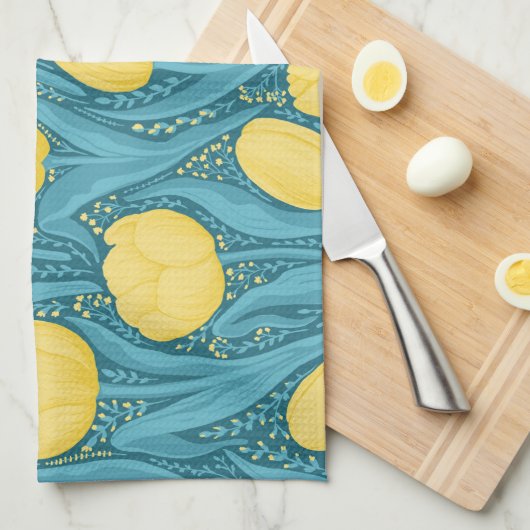 Tulpen in blauw en geel theedoek (Quarter Fold)