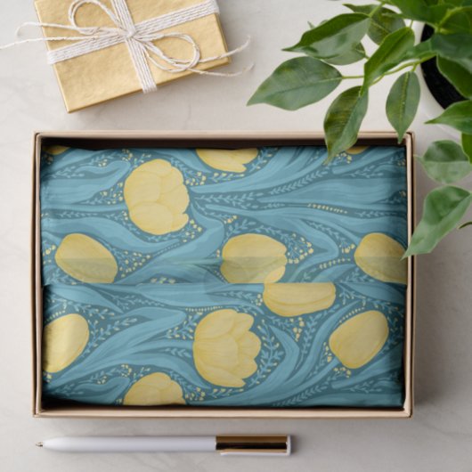 Tulpen in blauw en geel tissuepapier (Geschenk)