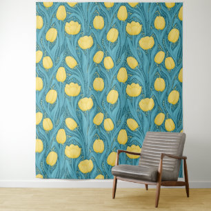 Tulpen in blauw en geel wandkleed