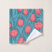 Tulpen in blauw en rood bad handdoek (Wasdoekje)