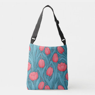 Tulpen in blauw en rood crossbody tas