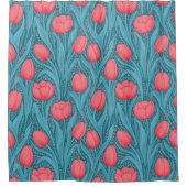 Tulpen in blauw en rood douchegordijn (Voorkant)