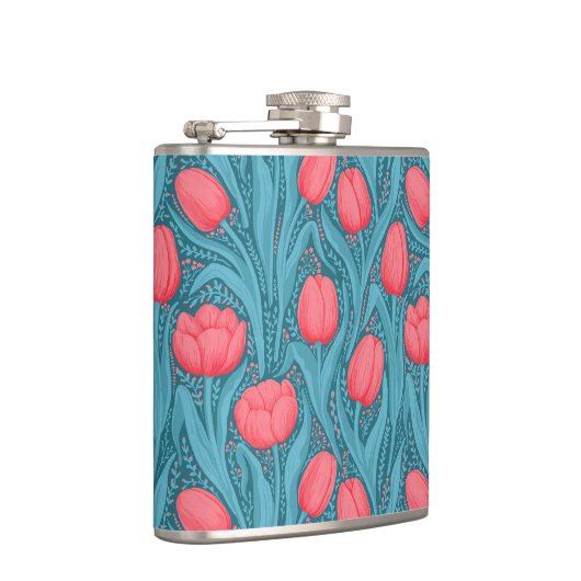 Tulpen in blauw en rood heupfles (Rechts)