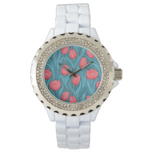 Tulpen in blauw en rood horloge