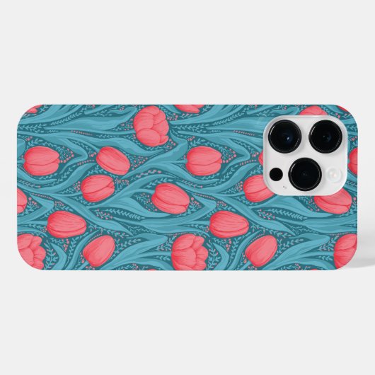 Tulpen in blauw en rood iPhone hoesje (Achterkant horizontaal)