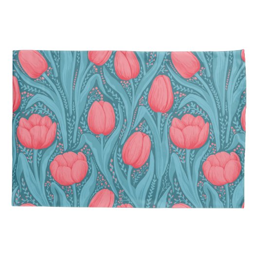 Tulpen in blauw en rood kussensloop (Achterkant-Links)