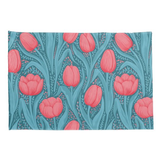 Tulpen in blauw en rood kussensloop (Achterkant-Rechts)