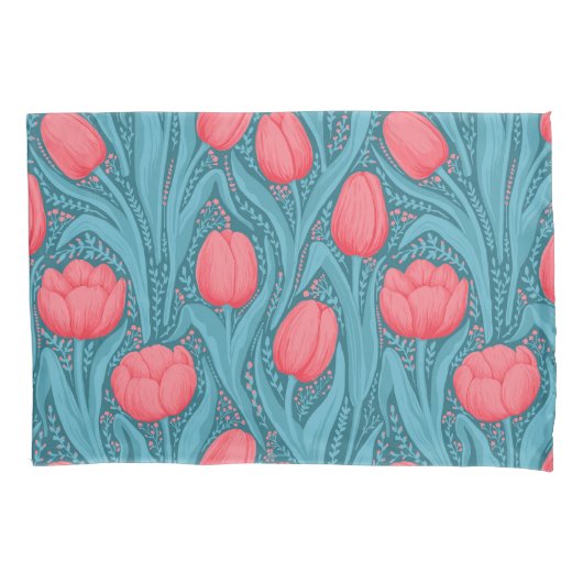 Tulpen in blauw en rood kussensloop (Voorkant-Links)