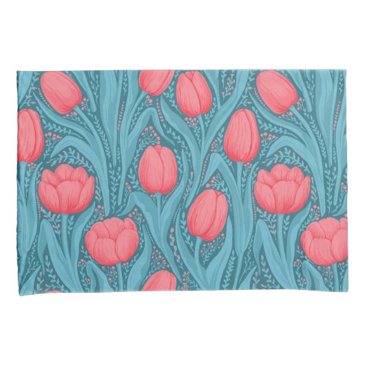 Tulpen in blauw en rood kussensloop (Voorkant-Rechts)