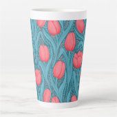 Tulpen in blauw en rood latte mok (Voorkant)