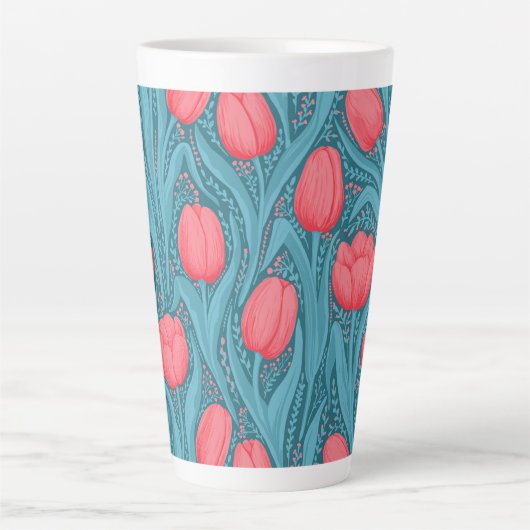 Tulpen in blauw en rood latte mok (Voorkant)