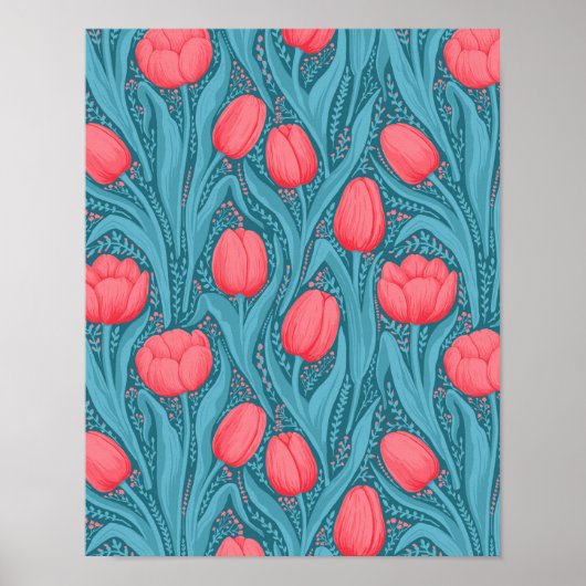 Tulpen in blauw en rood poster (Voorkant)