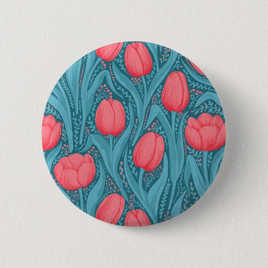 Tulpen in blauw en rood ronde button 5,7 cm (Voorkant)