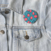 Tulpen in blauw en rood ronde button 5,7 cm (In situ)