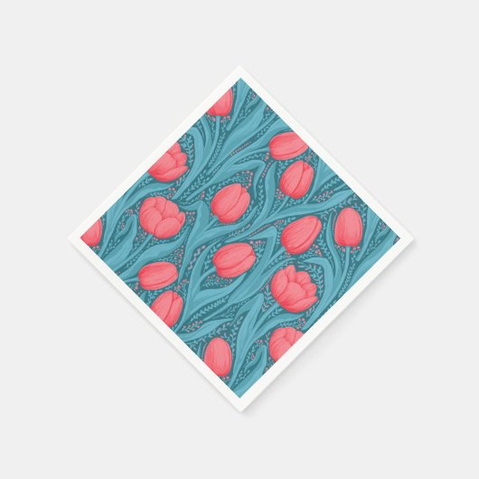 Tulpen in blauw en rood servet (Hoek)