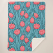 Tulpen in blauw en rood sherpa deken (Voorkant)