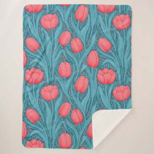 Tulpen in blauw en rood sherpa deken