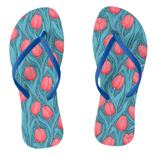 Tulpen in blauw en rood teenslippers (Voetbed)