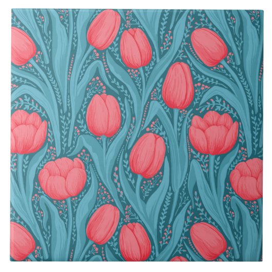 Tulpen in blauw en rood tegeltje (Voorkant)