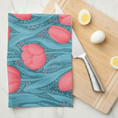Tulpen in blauw en rood theedoek (Quarter Fold)