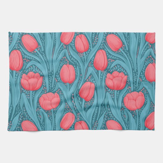 Tulpen in blauw en rood theedoek (Horizontaal)