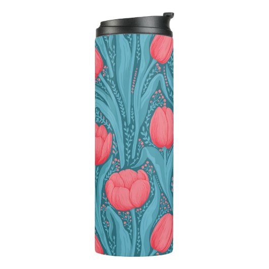 Tulpen in blauw en rood thermosbeker (Gedraaid links)