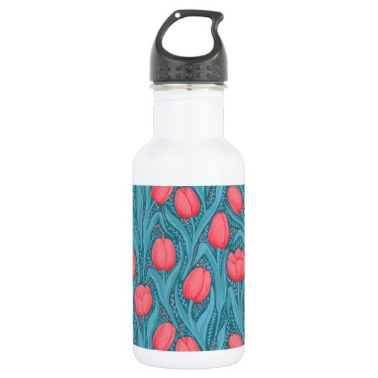 Tulpen in blauw en rood waterfles (Voorkant)