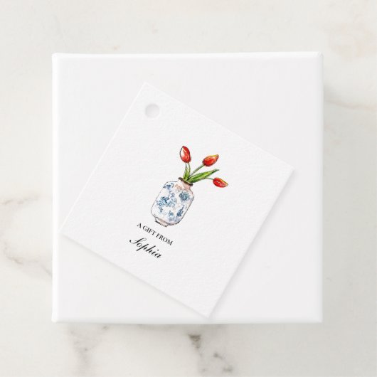 Tulpen in blauw- en witvaas bedankjes labels (In situ)