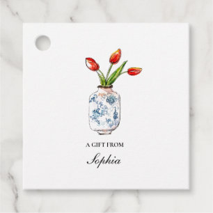 Tulpen in blauwe & witte vaas bedankjes labels