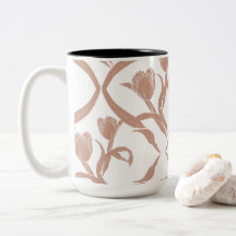 Tulpen in blokdruk beige, tarwe goudkleurig