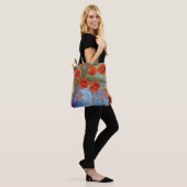 "Tulpen in Blue Vase" rode florale canvas tas (Op model)