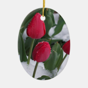 Tulpen in de sneeuwversiering keramisch ornament