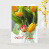 Tulpen in de vaas, voor moeder kaart (Gele Bloem)