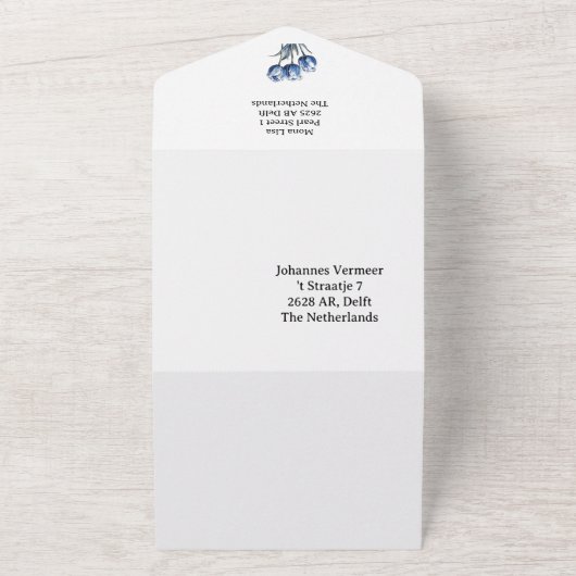 Tulpen in Delfts Blauw aanpasbaar All In One Uitnodiging (Buitenkant)