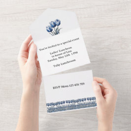 Tulpen in Delfts Blauw aanpasbaar All In One Uitnodiging