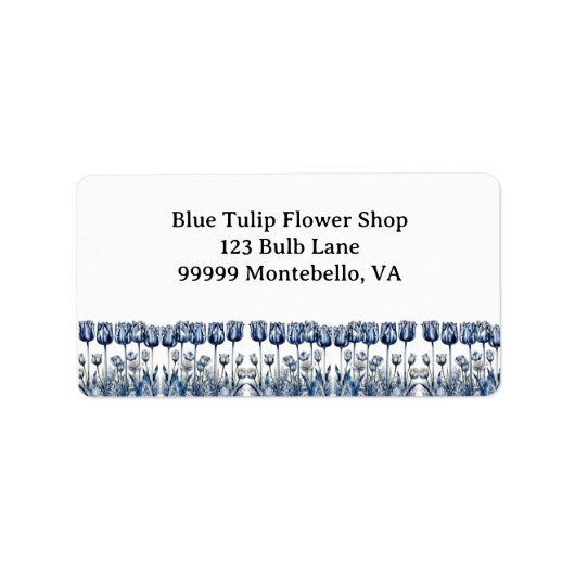 Tulpen in Delfts Blauw aanpasbaar Etiket (Voorkant)