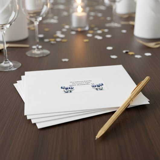 Tulpen in Delfts Blauw aanpasbaar Label