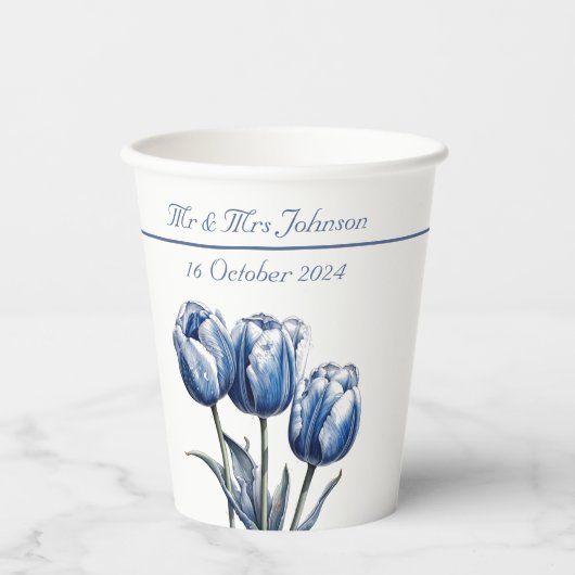 Tulpen in Delfts Blauw aanpasbaar Papieren Bekers (Voorkant)