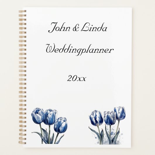 Tulpen in Delfts Blauw, aanpasbaar Planner (Voorkant)