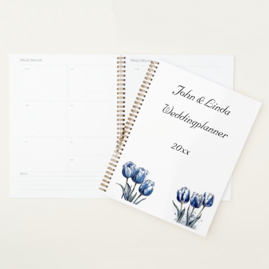 Tulpen in Delfts Blauw, aanpasbaar Planner (Display)